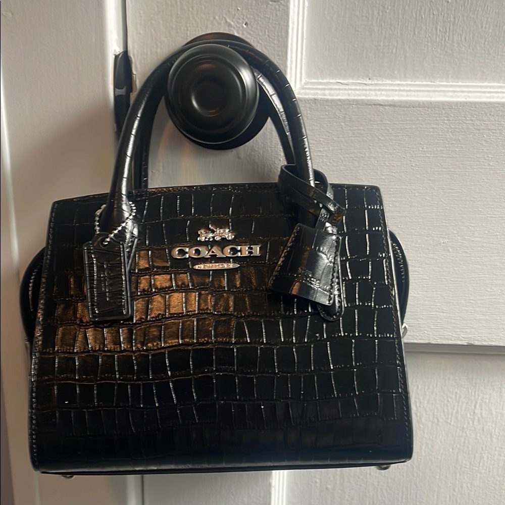 Coach Black Croc-Embossed Leather Handbag